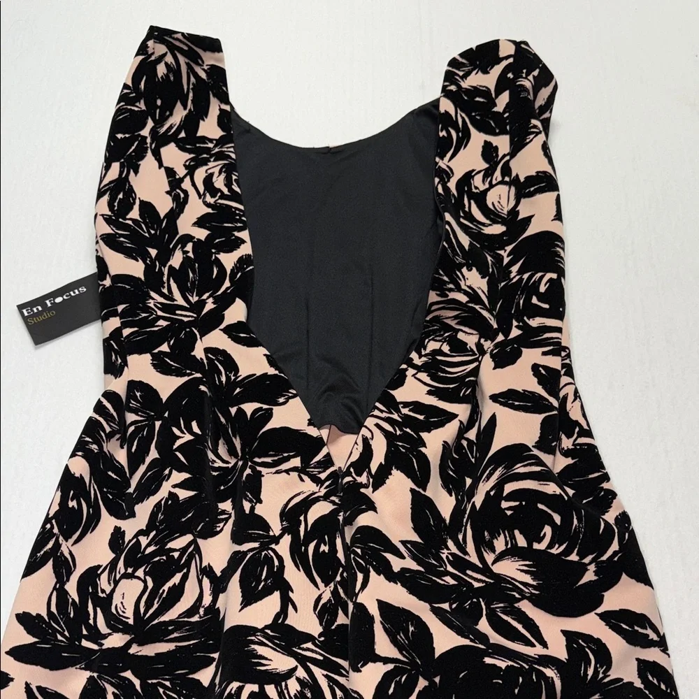 Enfocus Studio Black Floral Appliqué Fit & Flare Dress on Blush 10 NWT - Picture 11 of 12